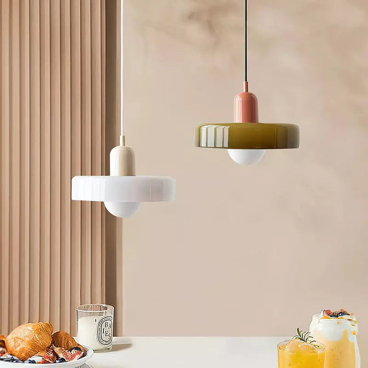 BowLift | Colorful Bauhaus Pendant Lamp with Adjustable Cable – Lamp for Living Room and Over Table, Modern Design, Glass and Metal