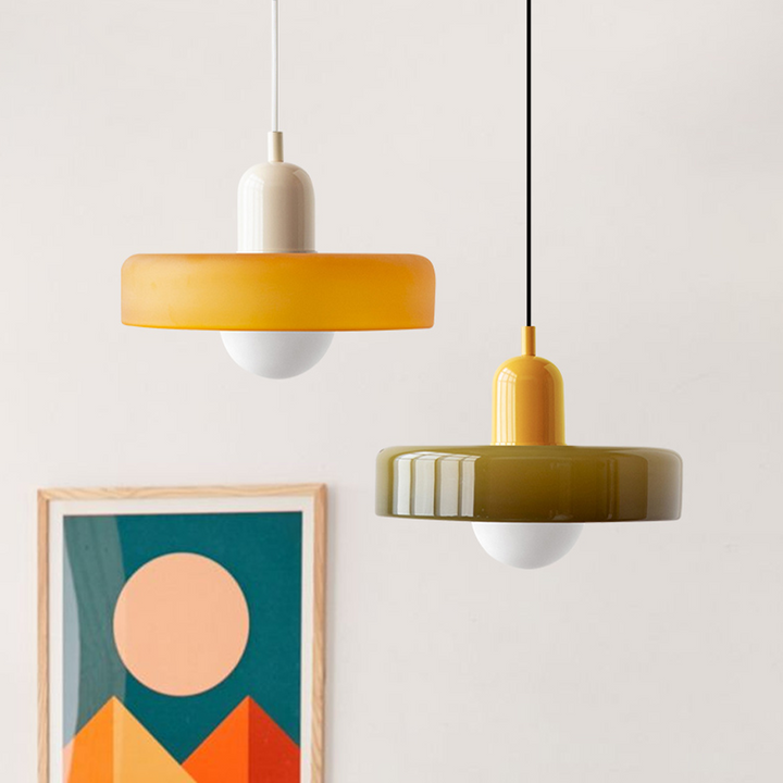 BowLift | Colorful Bauhaus Pendant Lamp with Adjustable Cable – Lamp for Living Room and Over Table, Modern Design, Glass and Metal