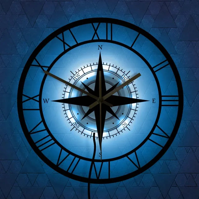 BowLift | Decorative Silent Wall Clock with Acrylic Compass – Modern Nautical Design