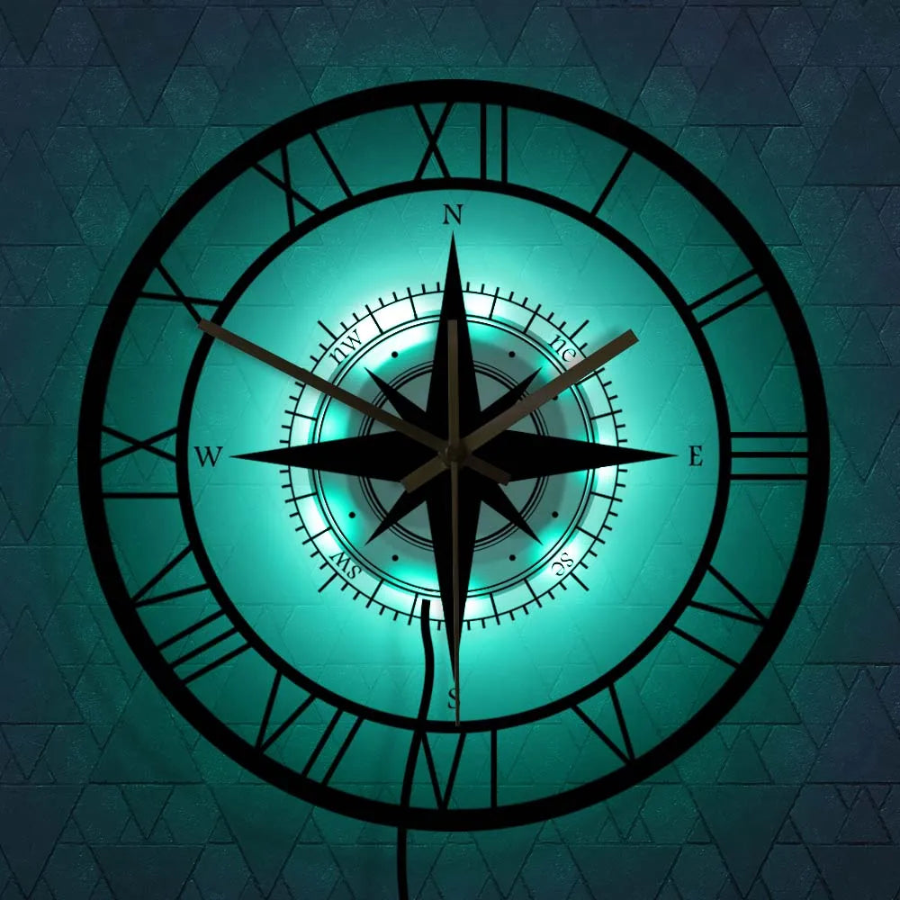 BowLift | Decorative Silent Wall Clock with Acrylic Compass – Modern Nautical Design