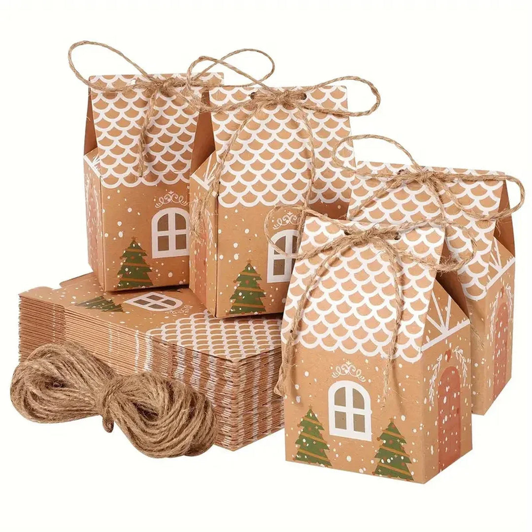 BowLift | Kerst Peperkoek Huis Geschenkdozen – Set van 12 of 50 Kraftpapier Dozen voor Feestelijke Cadeaus