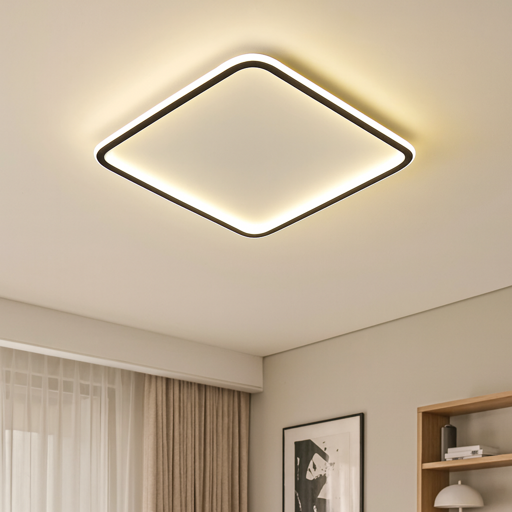 BowLift | Square LED Ceiling Lamp in Scandinavian Style – Elegant for Living Room and Bedroom, Warm Light 3000K, Dimensions 40x40 cm