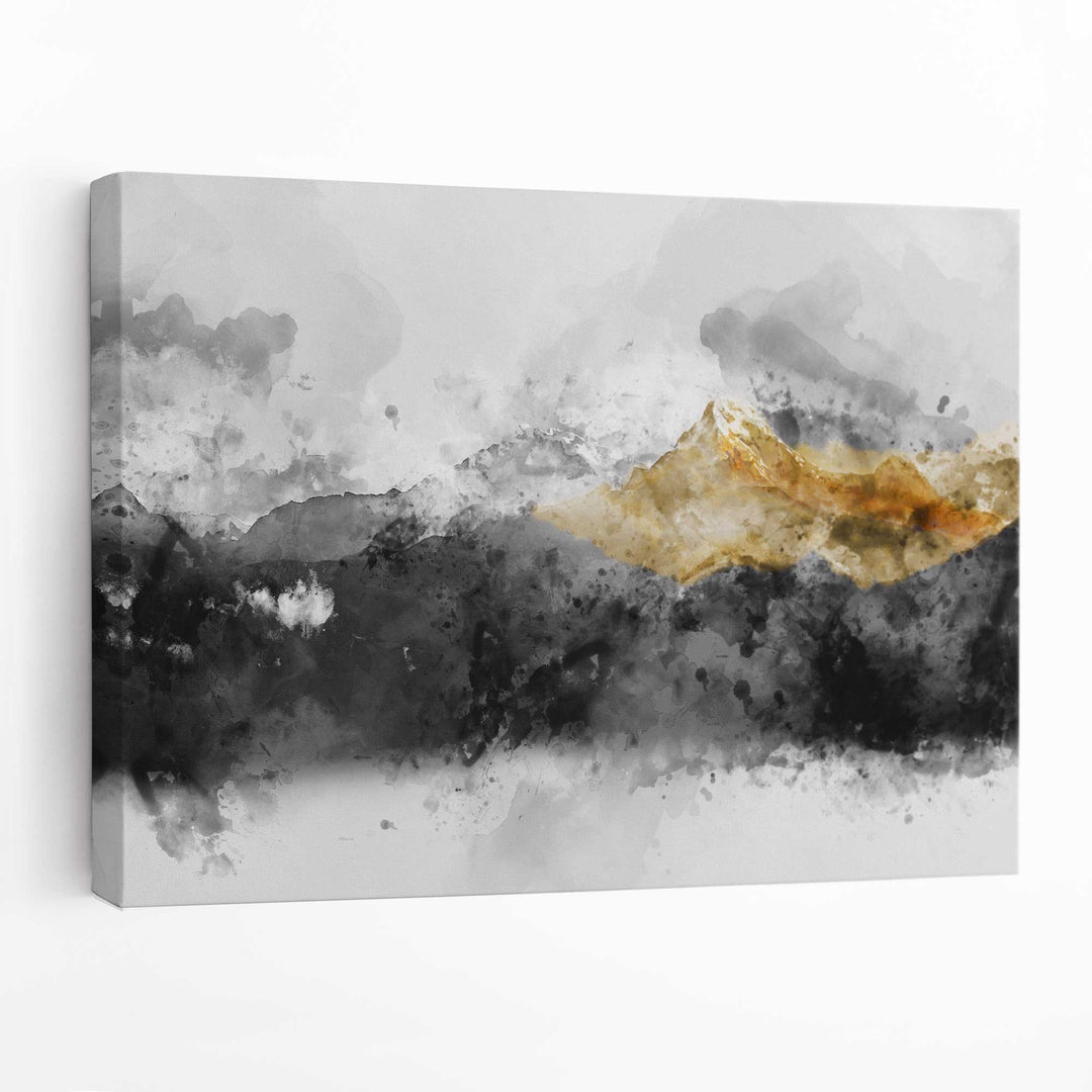 Abstract Gray and Yellow Mountains Wall Art Canvas Print | Bowlift