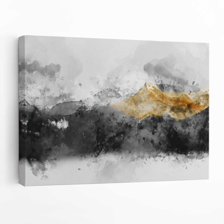 Abstract Gray and Yellow Mountains Wall Art Canvas Print | Bowlift