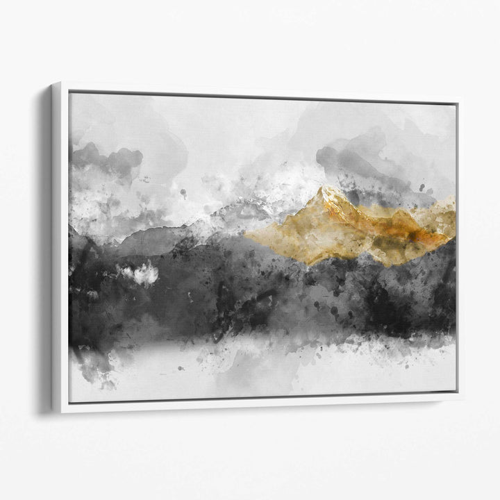 Abstract Gray and Yellow Mountains Wall Art Canvas Print | Bowlift