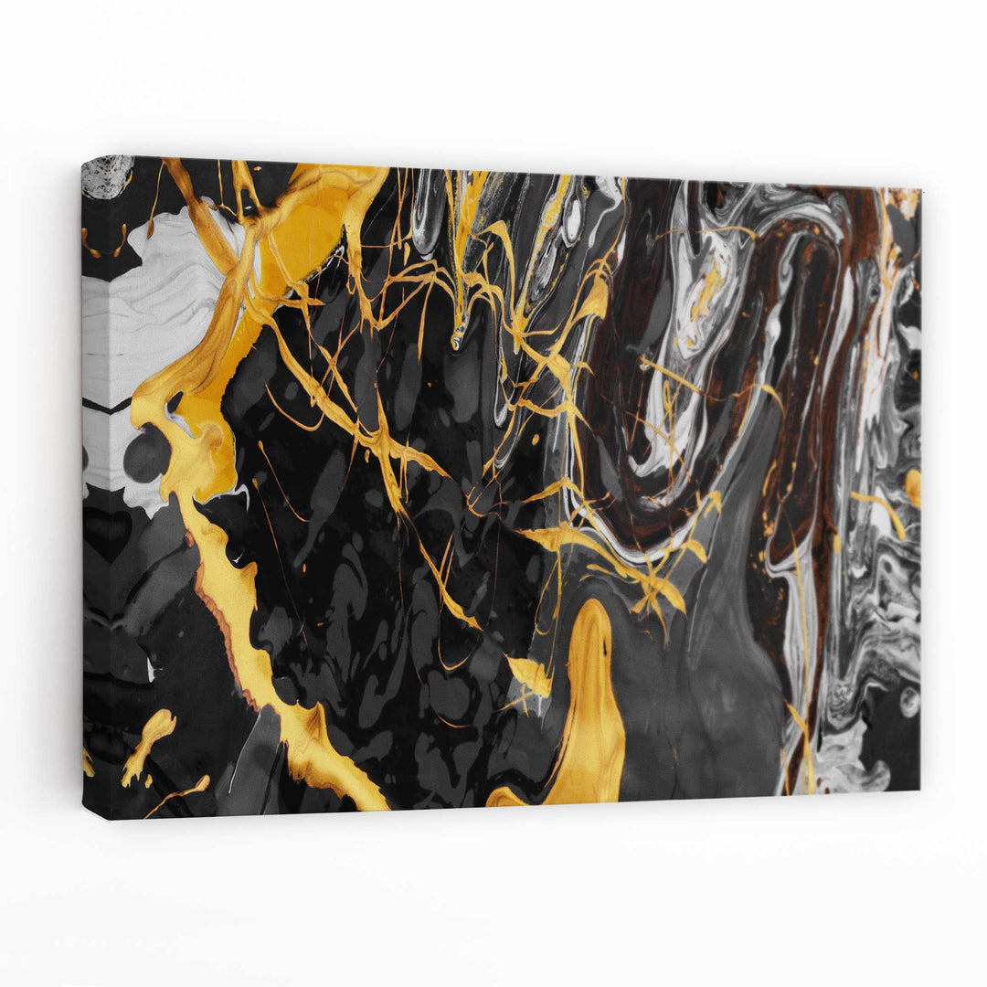 Abstract black and yellow canvas wall art | Bowlift