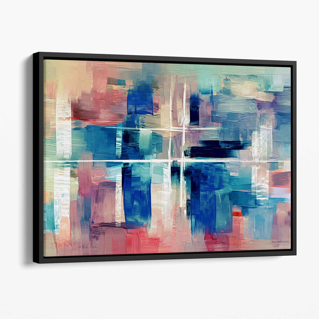 Abstract Canvas Wall Art Print - Color Strokes in Blue and Pink | Bowlift