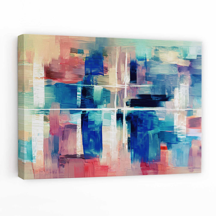 Abstract Canvas Wall Art Print - Color Strokes in Blue and Pink | Bowlift