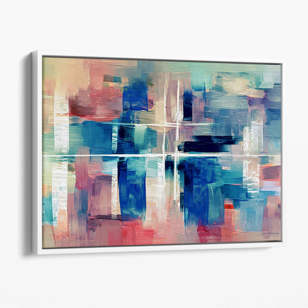 Abstract Canvas Wall Art Print - Color Strokes in Blue and Pink | Bowlift