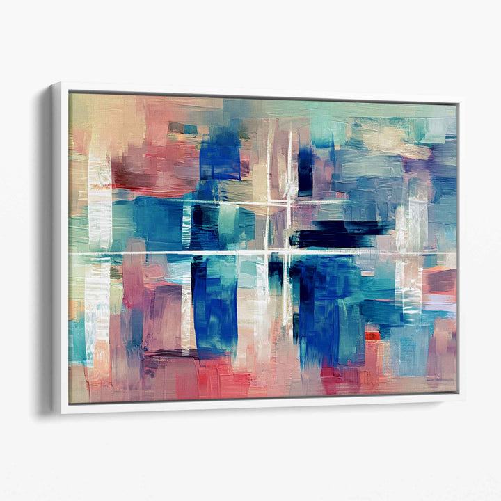 Abstract Canvas Wall Art Print - Color Strokes in Blue and Pink | Bowlift