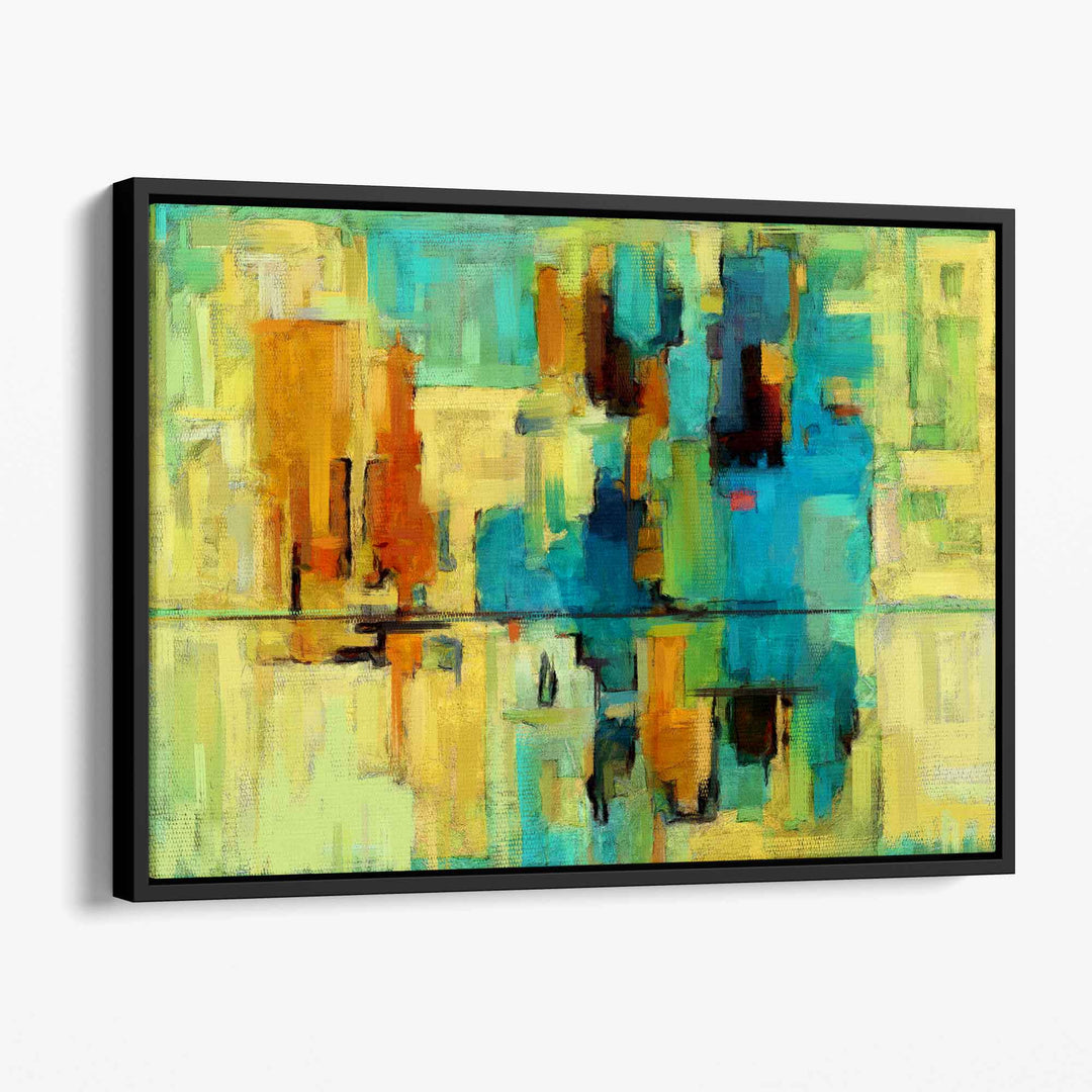 Abstract Canvas Wall Art Print in Bright Green and Blue | Bowlift