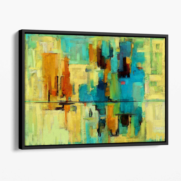 Abstract Canvas Wall Art Print in Bright Green and Blue | Bowlift