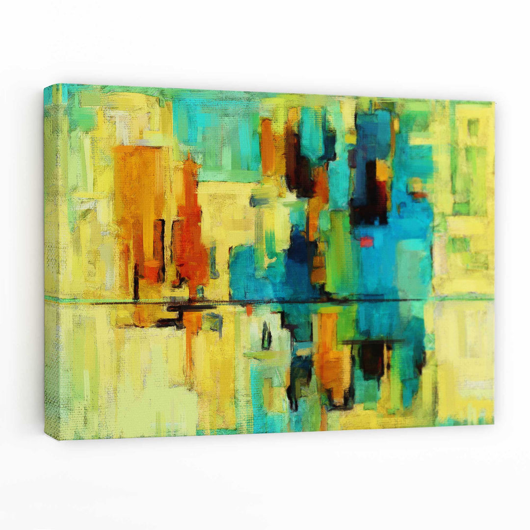 Abstract Canvas Wall Art Print in Bright Green and Blue | Bowlift