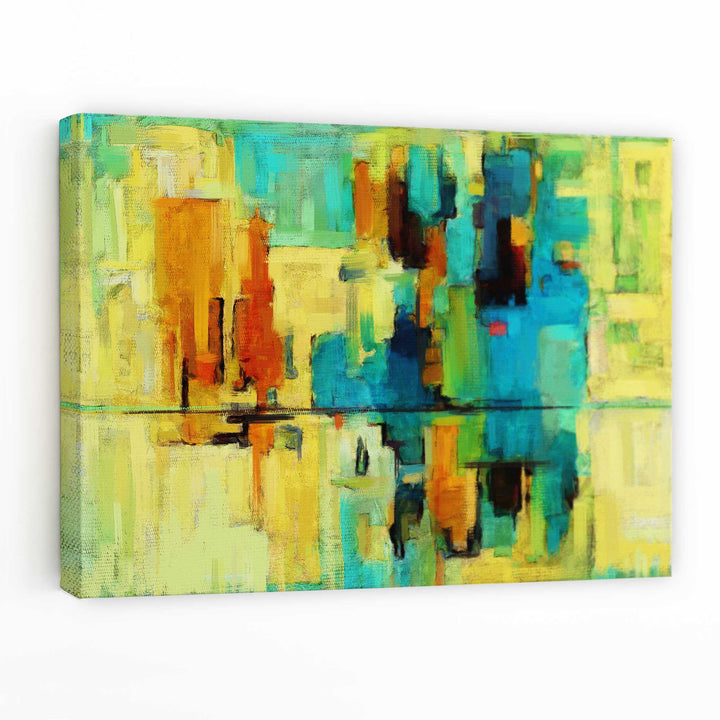 Abstract Canvas Wall Art Print in Bright Green and Blue | Bowlift