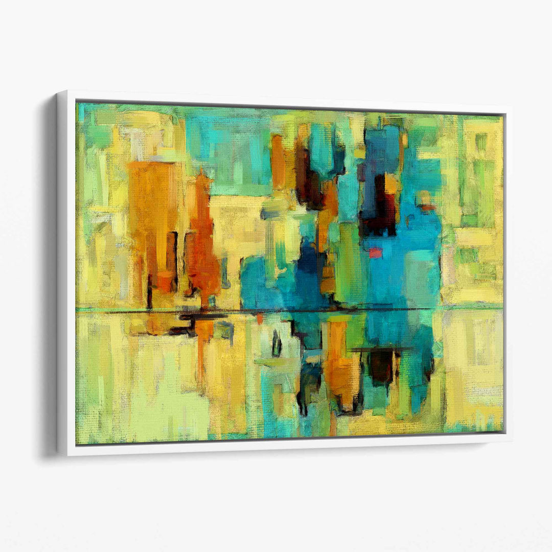 Abstract Canvas Wall Art Print in Bright Green and Blue | Bowlift