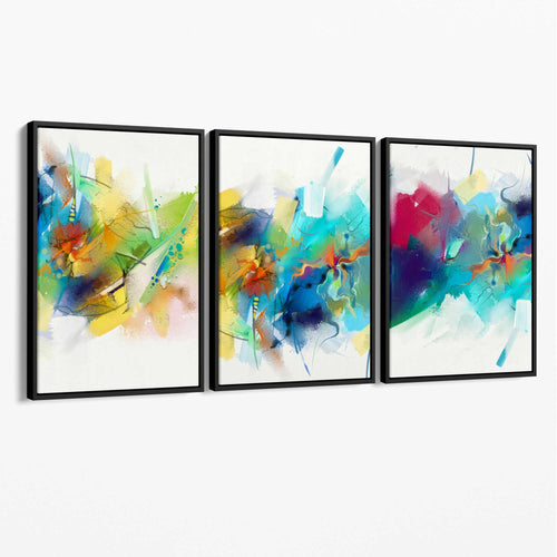 Abstract Colorful Pink Blue Yellow Wall Art Canvas | Bowlift