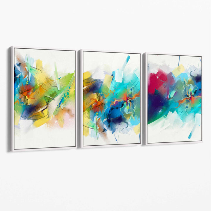 Abstract Colorful Pink Blue Yellow Wall Art Canvas | Bowlift