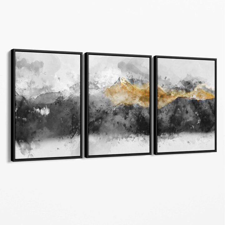 Abstract gray and yellow mountains wall art canvas | Bowlift