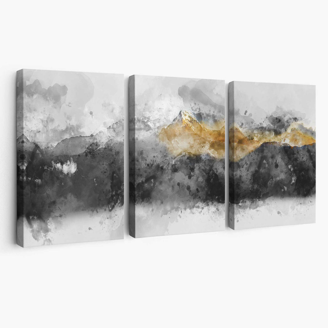 Abstract gray and yellow mountains wall art canvas | Bowlift