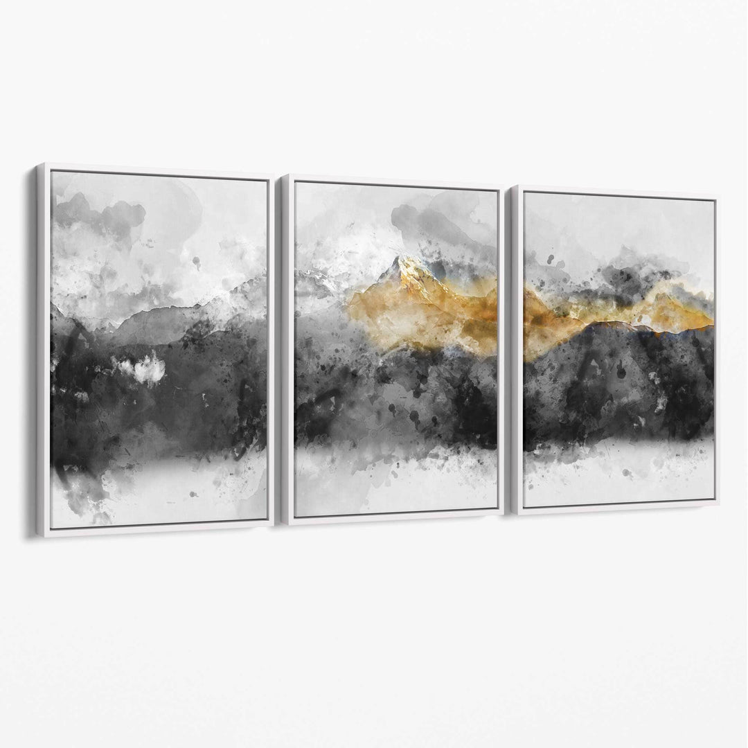 Abstract gray and yellow mountains wall art canvas | Bowlift
