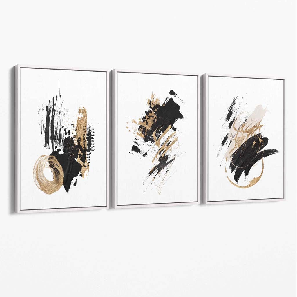 Abstract Black and Gold Set of 3 Minimalist Canvas Wall Art | Bowlift