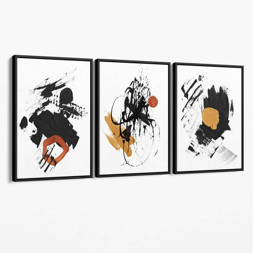 Abstract Black, Yellow and Orange Set of 3 Minimalist Canvas Wall Art | Bowlift