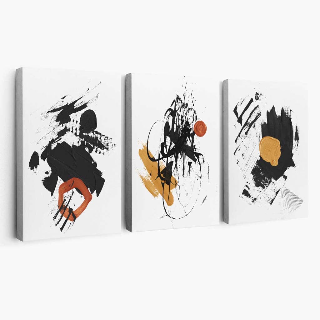 Abstract Black, Yellow and Orange Set of 3 Minimalist Canvas Wall Art | Bowlift