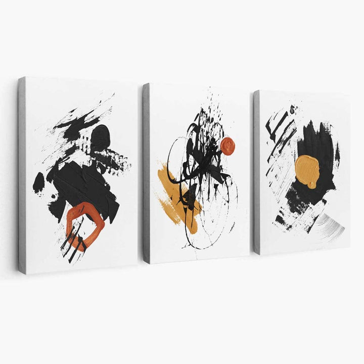 Abstract Black, Yellow and Orange Set of 3 Minimalist Canvas Wall Art | Bowlift