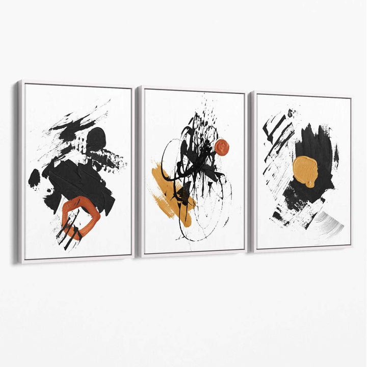 Abstract Black, Yellow and Orange Set of 3 Minimalist Canvas Wall Art | Bowlift