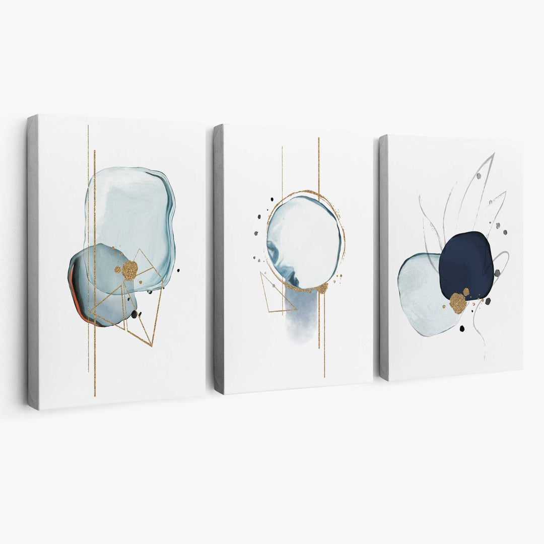 Abstract Winter Mood Marine Gold Art Canvas Set of 3 | Bowlift