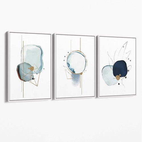 Abstract Winter Mood Marine Gold Art Canvas Set of 3 | Bowlift