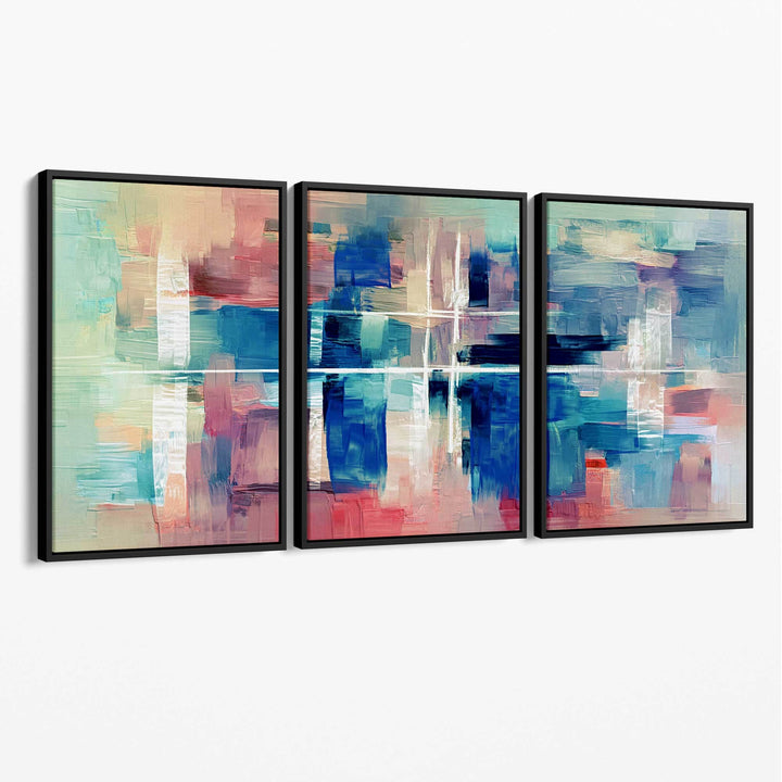 Abstract Canvas Wall Art Color Stripes in Blue and Pink | Bowlift