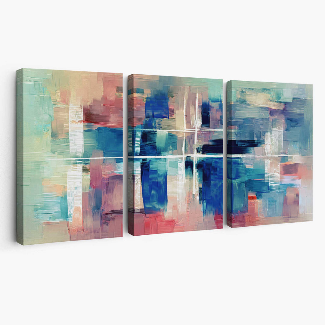 Abstract Canvas Wall Art Color Stripes in Blue and Pink | Bowlift