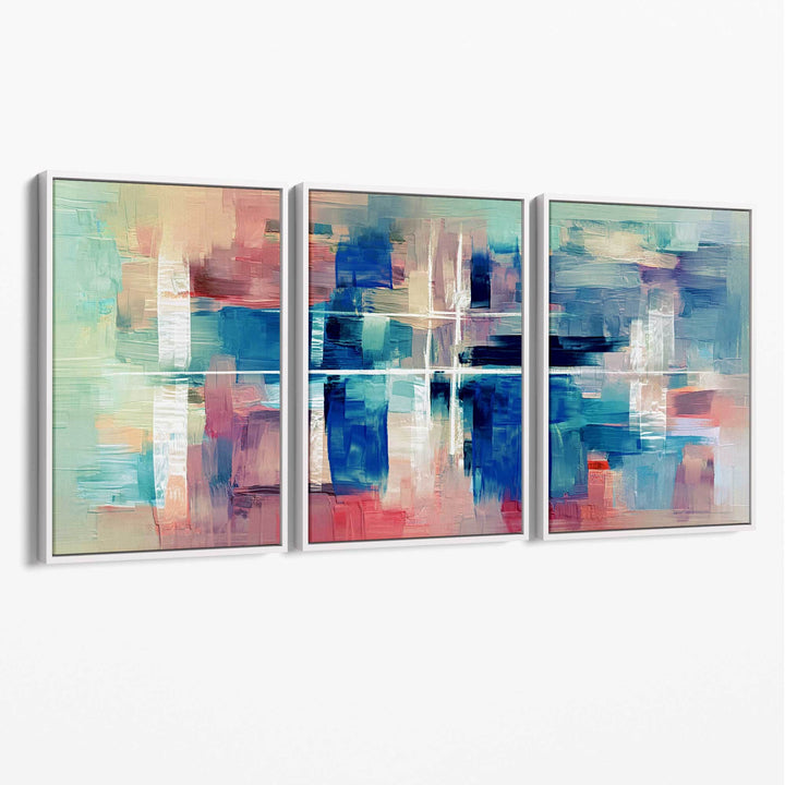 Abstract Canvas Wall Art Color Stripes in Blue and Pink | Bowlift