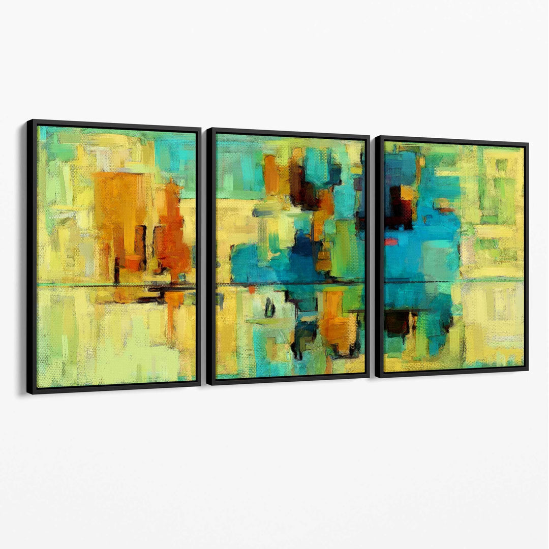 Abstract canvas wall art strokes in vibrant green and blue | Bowlift
