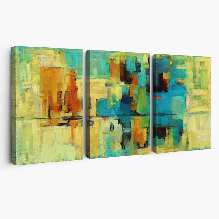 Abstract canvas wall art strokes in vibrant green and blue | Bowlift
