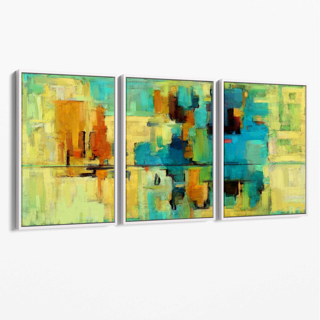 Abstract canvas wall art strokes in vibrant green and blue | Bowlift