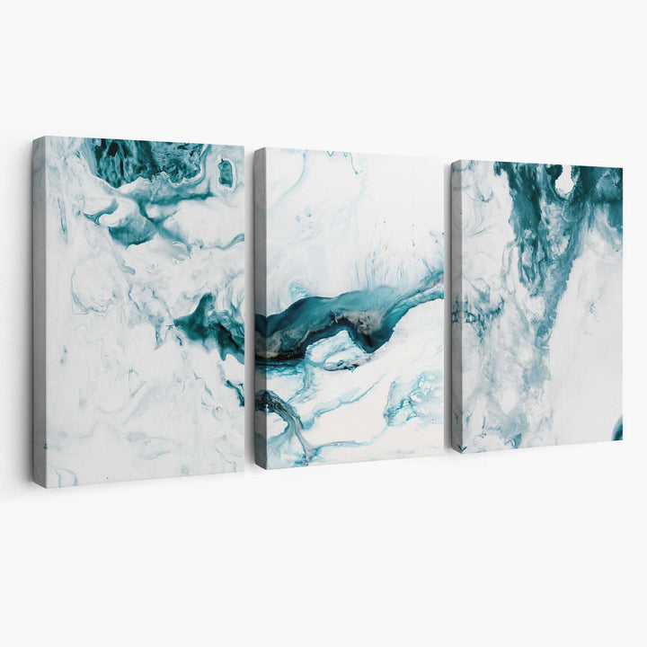 Abstract Teal and White Set of 3 Canvas Wall Art | Bowlift
