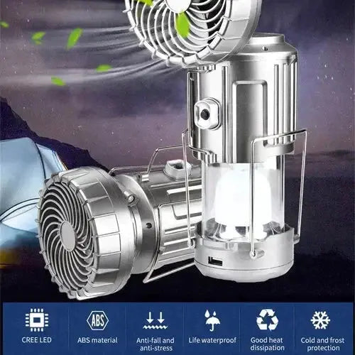 Camping Lantern with Fan & Power Bank | Solar & Rechargeable LED Light | Portable Outdoor Gear | Bowlift