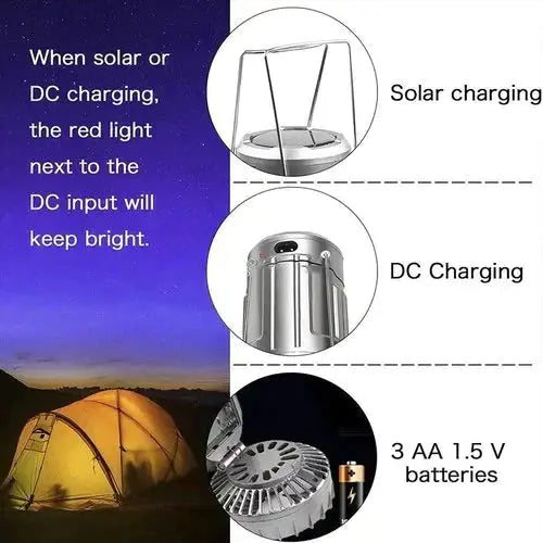 Camping Lantern with Fan & Power Bank | Solar & Rechargeable LED Light | Portable Outdoor Gear | Bowlift