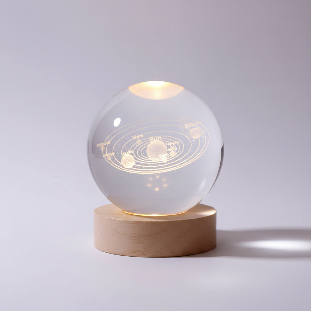 BowLift | AstroGlobe 3D Lamp – Spherical Wooden Table Lamp with Warm LED Light and Planet Design