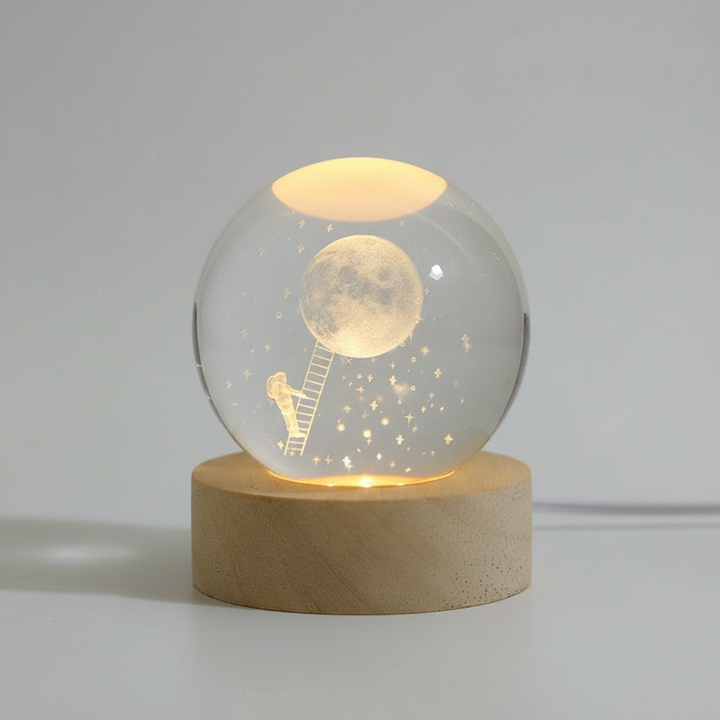 AstroGlobe 3D Lamp – Spherical Wooden Table Lamp with Warm LED Light and Planet Design | Bowlift