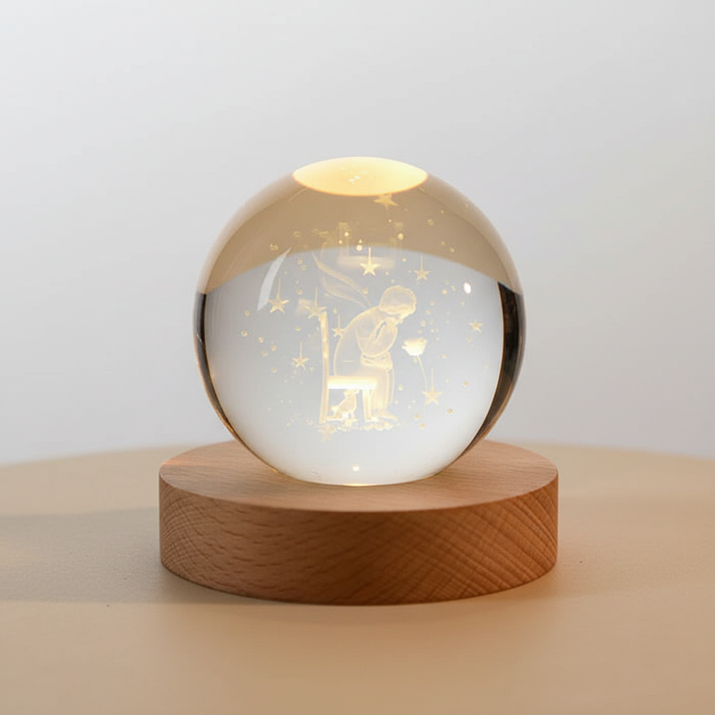 AstroGlobe 3D Lamp – Spherical Wooden Table Lamp with Warm LED Light and Planet Design | Bowlift