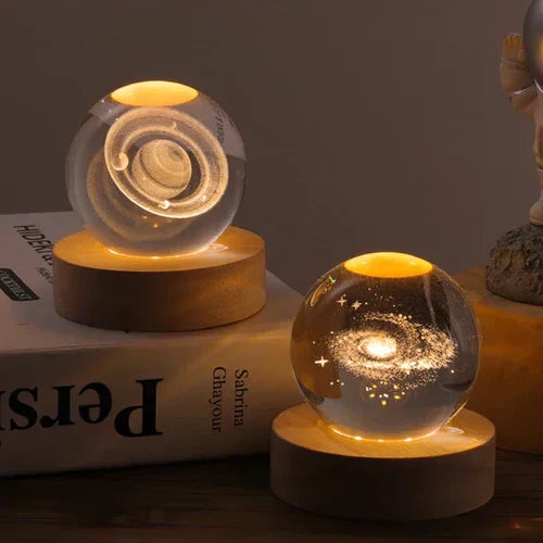 BowLift | AstroGlobe 3D Lamp – Spherical Wooden Table Lamp with Warm LED Light and Planet Design
