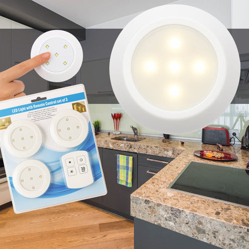 LED Spot (round) 3 pcs. incl. remote control | Bowlift