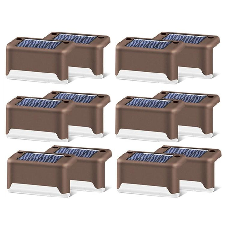 BowLift | 12 PCS Solar Powered LED Outdoor Step Light IP65 Waterproof Garden Lamp, Warm White Light (Brown)