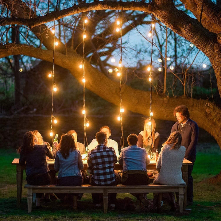 BowLift | G40-EU-25 G40 7.6m 175W E12 IP44 waterproof Retro Filament light bulbs string, 25 light bulbs LED decorative lamp for garden, construction, bar, party, wedding, AC 220V, EU plug (Warm White)