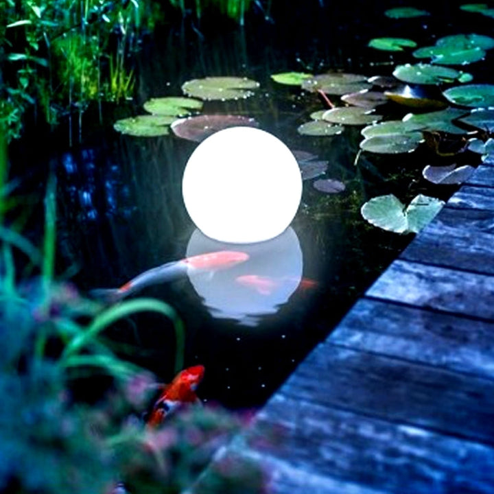 BowLift | LEH-42321 40cm Round Ball Solar Power Lamp, Floating Garden Color Changing LED Light with 0.7W Monocrystalline Silicon Solar Panel & Remote Control (White)