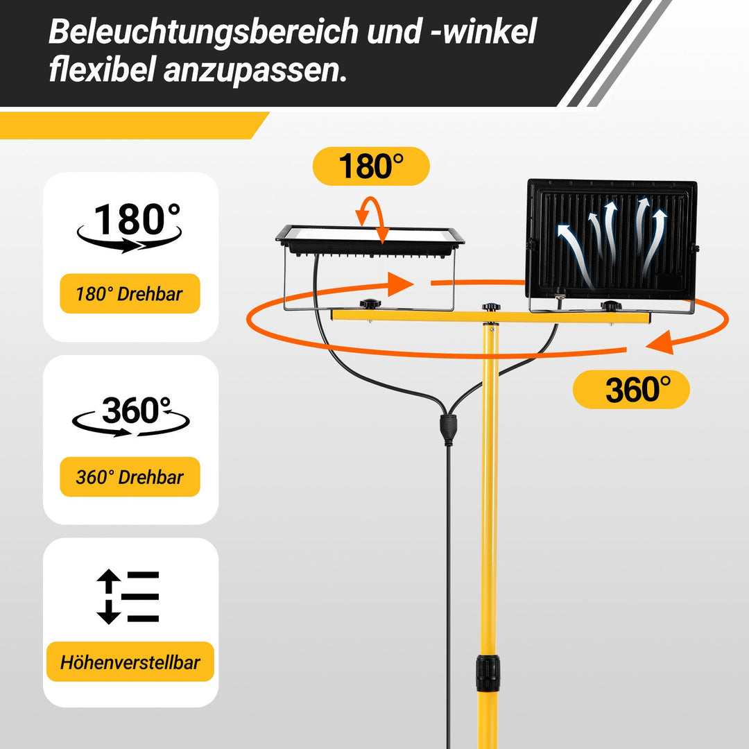 LED Construction Spotlight 2 x 50W/100W/200W with Tripod Adjustable | Bowlift