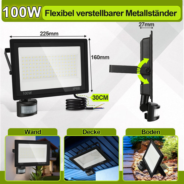 LED Floodlight with Motion Sensor Cool White 10W-100W (no plug) | Bowlift